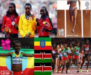 Puzzle Πόντιουμ στίβος 10.000 γυναίκες m, Tirunesh Dibaba (Αιθιοπία), Sally Kipyego και Vivian Cheruiyot (Κένυα) - London 2012-